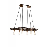 6 Light Down Chandelier With Black & Gold Finish