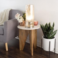 Lavish Home 72-Uplt-1 Table Lamp With Silver Mercury Finish, Textured Tree Bark Pattern And Included Led Light Bulb For Home Uplighting