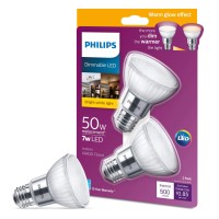 Philips Led Classic Glass Dimmable Par20 40-Degree Spot Light Bulb With Warm Glow Effect: 500-Lumen, 2200-3000-Kelvin, 7-Watt (50-Watt Equivalent), E26 Base, Bright White, 2-Pack