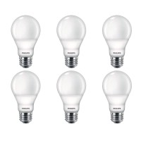 Philips Led Flicker-Free Frosted A19 Light Bulb, Dimmable Warm Glow Effect, 800 Lumen, 2700-2200K, 8.8W=60W, E26 Base, 6-Pack