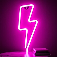 Xiyunte Neon Sign Lightning Bolt Neon Light Sign For Wall Decor, Battery Or Usb Powered Led Lightning Light Pink Neon Signs For Bedroom, Kids Room, Living Room, Bar, Party, Christmas, Wedding