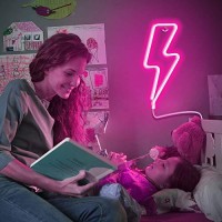 Xiyunte Neon Sign Lightning Bolt Neon Light Sign For Wall Decor, Battery Or Usb Powered Led Lightning Light Pink Neon Signs For Bedroom, Kids Room, Living Room, Bar, Party, Christmas, Wedding