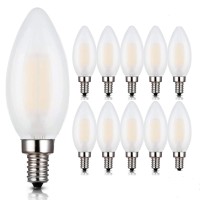 Zycylight E12 Led Bulbs,6W Led Candelabra Light Bulbs, B11 Led Chandelier Bulbs, 6W Filament Led Bulb, E12 Led Candle Bulbs, C35 Frosted Glass Bulb,2700K Warm White,Dimmable,10 Pack