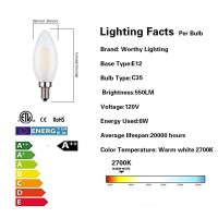 Zycylight E12 Led Bulbs,6W Led Candelabra Light Bulbs, B11 Led Chandelier Bulbs, 6W Filament Led Bulb, E12 Led Candle Bulbs, C35 Frosted Glass Bulb,2700K Warm White,Dimmable,10 Pack