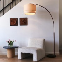 Brightech Mason Arc Floor Lamp Modern Corner Standing Lamp With Unique Hanging Drum Lamp Shade For Living Room Bright Overhe