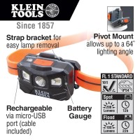 Klein Tools 56034 Led Head Lamp, Rechargeable Spot Lamp And Flood Light Lamp For Hard Hats