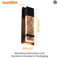 Sunlite Led Wall Sconce With Rain Glass Panel, 9 Watts, 450 Lumens, Indoor/Outdoor, Black Finish, Ada Compliant, 3000K Warm White, Etl Listed