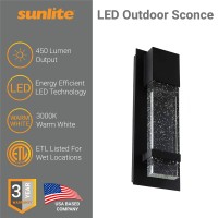 Sunlite Led Wall Sconce With Rain Glass Panel, 9 Watts, 450 Lumens, Indoor/Outdoor, Black Finish, Ada Compliant, 3000K Warm White, Etl Listed