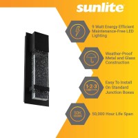 Sunlite Led Wall Sconce With Rain Glass Panel, 9 Watts, 450 Lumens, Indoor/Outdoor, Black Finish, Ada Compliant, 3000K Warm White, Etl Listed