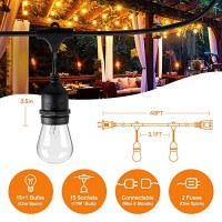 Addlon 48 Ft Outdoor String Lights Commercial Grade Weatherproof Strand, 18 Edison Vintage Bulbs, 15 Hanging Sockets (3 Spare Bulbs), Etl Listed Heavy-Duty Decorative Christmas Lights For Patio Garden