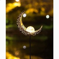 Homeimpro Moon Solar Garden Lights Outdoor Stakes, Waterproof Crackle Glass Metal Decorative Lights For Lawn, Patio Accessories, Yard Decor, Christmas Gift (Bronze)