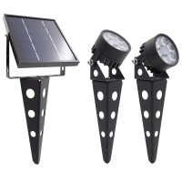 Legacy Mini 50X Twin Solar-Powered Led Spotlight (Warm White Led) For Outdoor Garden Yard Landscape Uplight Downlight, Waterproof, Black Finish