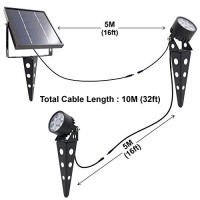 Legacy Mini 50X Twin Solar-Powered Led Spotlight (Warm White Led) For Outdoor Garden Yard Landscape Uplight Downlight, Waterproof, Black Finish