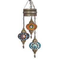 Demmex Turkish Moroccan Mosaic Hardwired Chandelier Light Ceiling Hanging Lamp Pendant Fixture Lighting, 3 Big Globes (Hardwired)