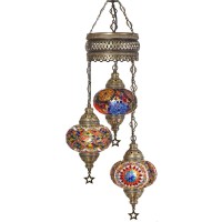 Demmex Turkish Moroccan Mosaic Hardwired Chandelier Light Ceiling Hanging Lamp Pendant Fixture Lighting, 3 Big Globes (Hardwired)