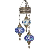 Demmex Turkish Moroccan Mosaic Hardwired Chandelier Light Ceiling Hanging Lamp Pendant Fixture Lighting, 3 Big Globes (Hardwired)