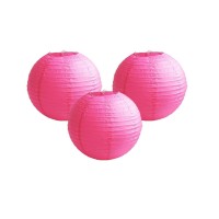 Pack Of 3 Round Paper Lanterns Lamp Wedding Birthday Party Decoration (Hot Pink, 12