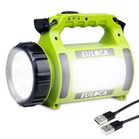 Euloca Rechargeable Cree Led Spotlight, Multi Function Camping Lantern Big Flashlight, Power Bank,Waterproof Searchlight For Hurricane Emergency, Hiking, Home And More Usb Cable Included