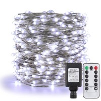 Er Chen Dimmable Led String Lights Plug In With Remote, 105Ft 300Leds Silver Coated Copper Wire Fairy Lights 8 Flashing Modes With Timer For Bedroom, Corridor, Patio, Garden, Yard-Cool White