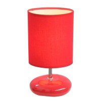 All The Rages Inc. Simple Designs Stonies Fabric Drum Shade Ceramic Bedside Lamp Red