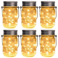 Gigalumi Hanging Solar Mason Jar Lights, 6 Pack 30 Led String Fairy Lights Hanging Solar Lanterns Outdoor Waterproof, Hangers And Jars Included, Outdoor Decor For Garden, Patio, Yard, Porch, Wedding