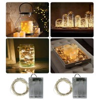 Bxroiu 2 X 20Leds Fairy Lights Battery Operated Silver Wire 2 Mode Chains String Lights For Bedroom Christmas Party Decoration