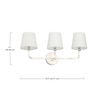 Capital Lighting 119331Pn674 Dawson Decorative White Fabric Staystraight Shades Bath Vanity Wall Mount 3Light 180 Total Watt