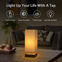 Touch Control Table Lamp Bedside 3 Way Dimmable Touch Desk Lamp Modern Nightstand Lamp With Square Fabric Lamp Shade Simple Night Light For Bedroom Living Room Office, Led Bulb Included