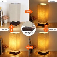 Touch Control Table Lamp Bedside 3 Way Dimmable Touch Desk Lamp Modern Nightstand Lamp With Square Fabric Lamp Shade Simple Night Light For Bedroom Living Room Office, Led Bulb Included