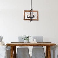 Log Barn Dining Room Lighting Fixtures Hanging, Farmhouse Chandelier In Distressed Wood And Metal Finish, Black Pendant For Kitchen Island