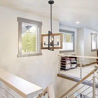 Log Barn Dining Room Lighting Fixtures Hanging, Farmhouse Chandelier In Distressed Wood And Metal Finish, Black Pendant For Kitchen Island