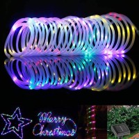 Aluvee Solar Rope String Light 33Ft 100L 8 Modes Waterproof Outdoor Led Copper Wire Lights For Garden Decor Lamp Wedding Party Tree Xmas Halloween Holiday Decoration Lighting (White)