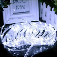 Aluvee Solar Rope String Light 33Ft 100L 8 Modes Waterproof Outdoor Led Copper Wire Lights For Garden Decor Lamp Wedding Party Tree Xmas Halloween Holiday Decoration Lighting (White)