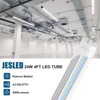 Jesled T8 T12 4Ft Led Type B Tube Light Bulbs, 24W 6000K-6500K, 3000Lm, 48 Inch Led Replacement For Flourescent Tubes, Remove Ballast, Dual-End Powered, Clear, 4 Foot Garage Warehouse Lights(12-Pack)