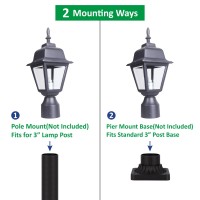 Lit-Path Outdoor Post Lighting Fixture Pole Lantern, E26 Medium Base Max 60W, Aluminum Housing Plus Clear Glass, Bulb Not Included, Matte Black Finish, 1-Pack