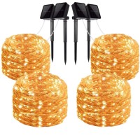 Liyuanq Solar String Lights, 4 Pack 100 Led Solar Fairy Lights 33 Feet 8 Modes Copper Wire Lights Waterproof Outdoor String Lights For Garden Patio Gate Yard Party Wedding Indoor Bedroom Warm White