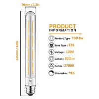 Gezee T10(T30),8.9In(225Mm), 3-Pack,Dimmable 8W Long Tube Decorative Light Bulb,Edison Style Vintage Led Filament Light Bulb,Antique Shape, Warm White 2700K,800Lm(80W Equivalent), E26 Medium Base Lamp