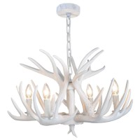 Effortinc Resin Antler Chandelier White Antler Chandelier Living Room Dining Room Easy Installation (4 Lights)