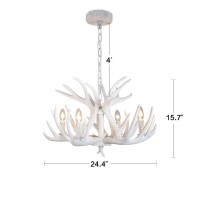 Effortinc Resin Antler Chandelier White Antler Chandelier Living Room Dining Room Easy Installation (4 Lights)