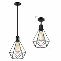 Jose2015 Pendant Lighting Hanging Light Fixture Flush Mount Ceiling Cage Pendant Light With E26 Socket Black For Kitchen Island,Bedroom,Dining Room,Ul Listed(No Bulb)