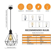 Jose2015 Pendant Lighting Hanging Light Fixture Flush Mount Ceiling Cage Pendant Light With E26 Socket Black For Kitchen Island,Bedroom,Dining Room,Ul Listed(No Bulb)