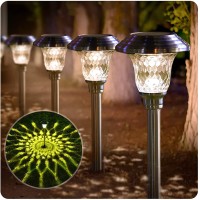 Beau Jardin 4 Pack Solar Lights Pathway Outdoor Waterproof Supper Bright Up To 12 Hrs Glass Stainless Steel Metal Auto On/Off Solar Powered Landscape Led Lighting For Garden Yard Walkway Stakes Bg136