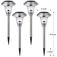 Beau Jardin 4 Pack Solar Lights Pathway Outdoor Waterproof Supper Bright Up To 12 Hrs Glass Stainless Steel Metal Auto On/Off Solar Powered Landscape Led Lighting For Garden Yard Walkway Stakes Bg136