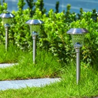 Beau Jardin 4 Pack Solar Lights Pathway Outdoor Waterproof Supper Bright Up To 12 Hrs Glass Stainless Steel Metal Auto On/Off Solar Powered Landscape Led Lighting For Garden Yard Walkway Stakes Bg136