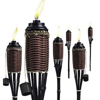 Backyadda Bamboo Tiki Torches For Outside With Extra-Large (16Oz) Metal Canisters And Fiberglass Wicks For Longer Lasting Burn. Stands 59