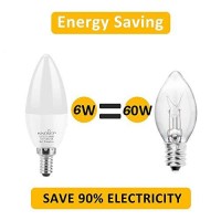 Kindeep E12 Candelabra Led Light Bulbs, 6W Candle Light Bulbs 60 Watt Equivalent, Daylight White 5000K Ceiling Fan Light Bulbs, 550 Lumens, E12 Candle Base, 6 Pack