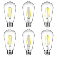 Ascher Vintage Led Edison Bulbs, 6W, Equivalent 60W, High Brightness Daylight White 4000K, St58 Antique Led Filament Bulbs With 80+ Cri, E26 Medium Base, Non Dimmable, Clear Glass, Pack Of 6