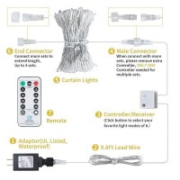 Brightown Hanging Window Curtain Lights 98 Feet Dimmable Connectable With 300 Led Remote 8 Lighting Modes Timer For Bedroom