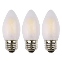 Opalray C35 Led Candelabra Bulb, 2W Dimmable, 25W Incandescent Equivalent, High Cri Warm White Light, Frosted Glass Housing, E26 Medium Base, Torpedo Tip, 3 Pack