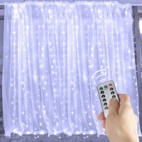 Brightown Window Curtain Lights, 600 Led 20 Feet Dimmable With Remote To Set 8 Lighting Modes And Timer, Fairy Led Lights For Bedroom Wall Wedding Decorate String Lights, Pure White, No Curtain